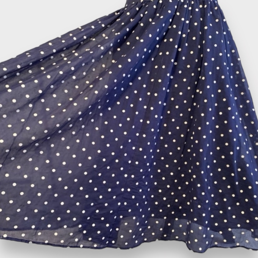 Vintage Navy Blue Polka Dot Strapless Fit and Flare Swing Dress - Picture 5 of 12